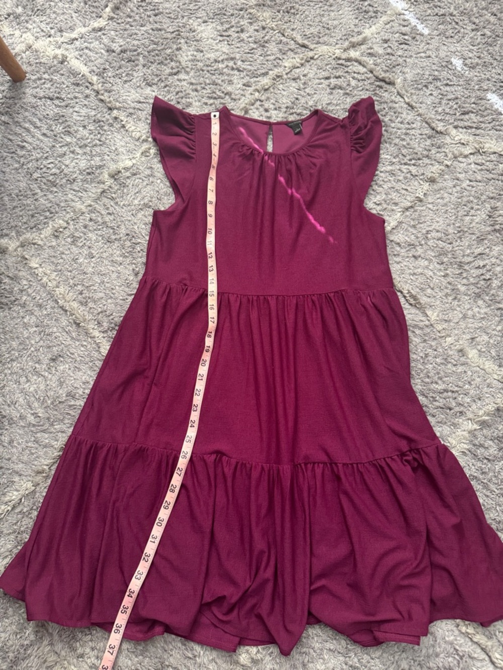 Ann Taylor Burgundy Tiered Flutter Sleeve Mini Dress